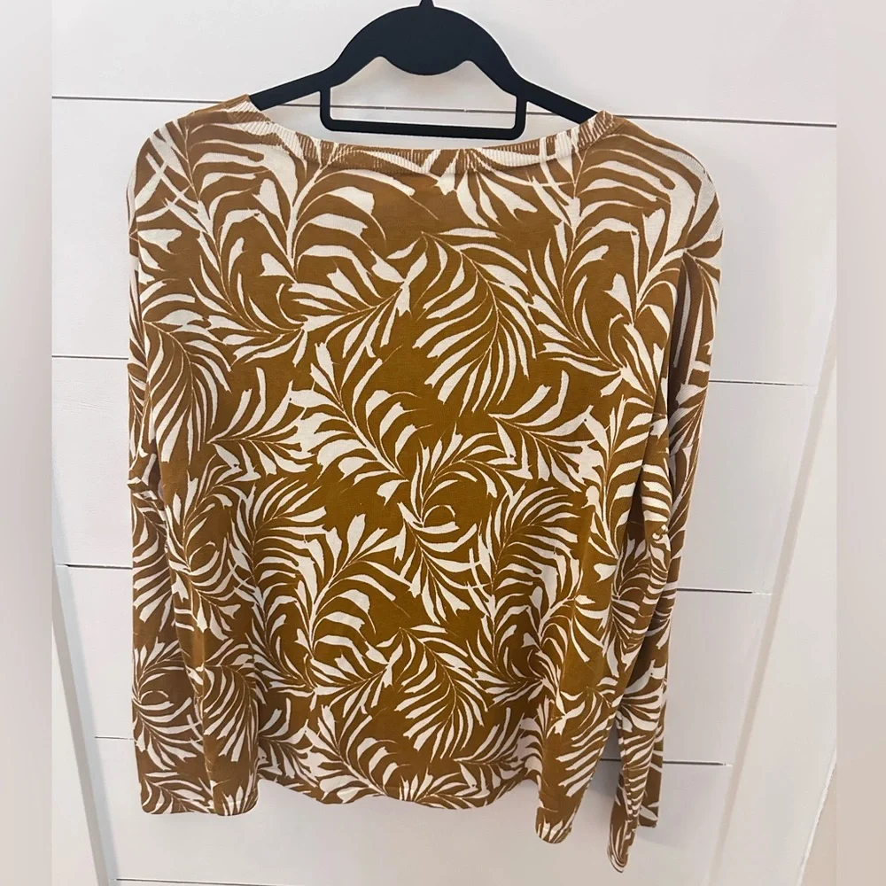 GARNETT HILL S Silk Organic cotton leaf butterscotch long sleeve crew neck tunic - Picture 3 of 13